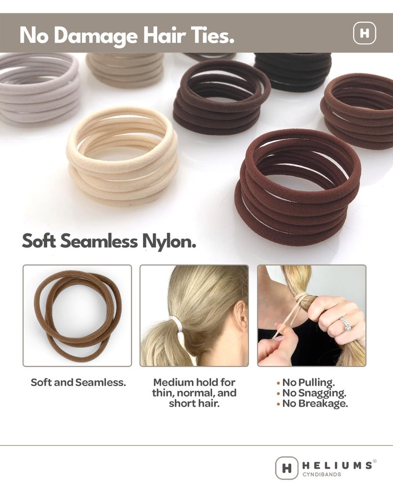 Heliums Thin Seamless Hair Ties - Light Brown - 6mm Nylon No Damage Ponytail Holders, 1.75 Inch, Medium Hold for Thin to Normal Hair - 18 Pack - Image 2
